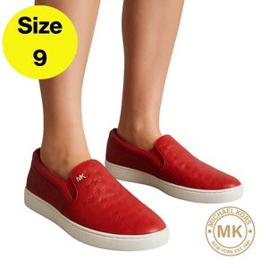 MICHAEL KORS ✨ Women’s Red Embossed Leather Slip-On Flat Sneakers ❤️ (Size 9)